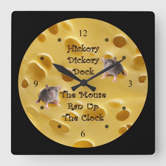 Reloj Cuadrado Hickory Dickory Dock ~ Queso suizo (Anverso)