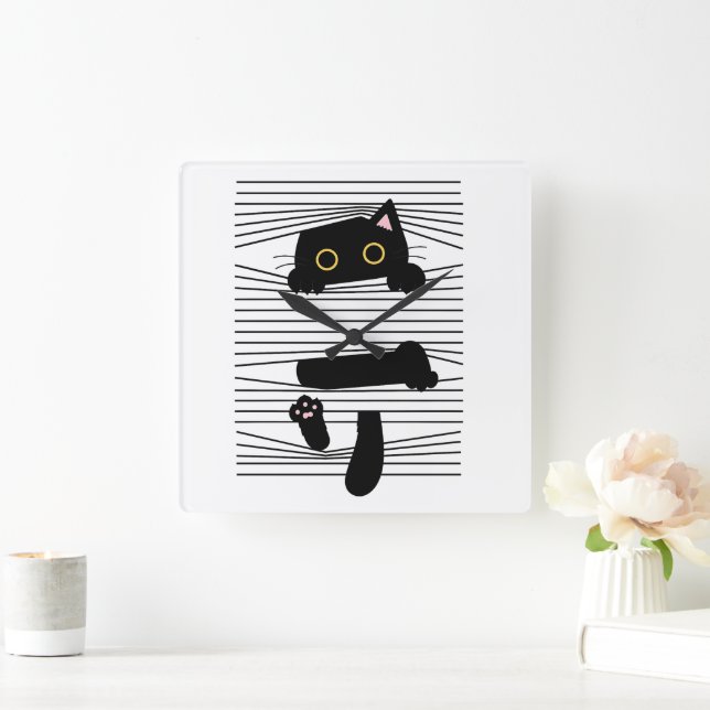 Reloj Cuadrado Hidden Black Cat Cute Funny Minimalist Animal Love (Hogar)