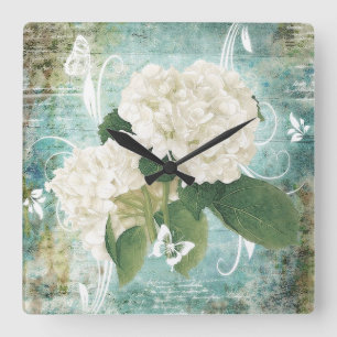 Reloj Cuadrado Hidrangea blanca