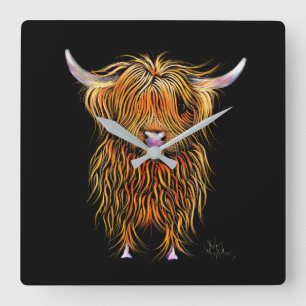 Reloj Cuadrado HiGHLaND CoW PRiNT SCoTTiSH ' HuMPHReY ' CLoCK