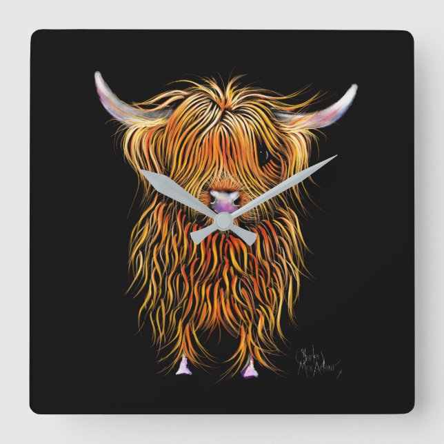 Reloj Cuadrado HiGHLaND CoW PRiNT SCoTTiSH ' HuMPHReY ' CLoCK (Anverso)