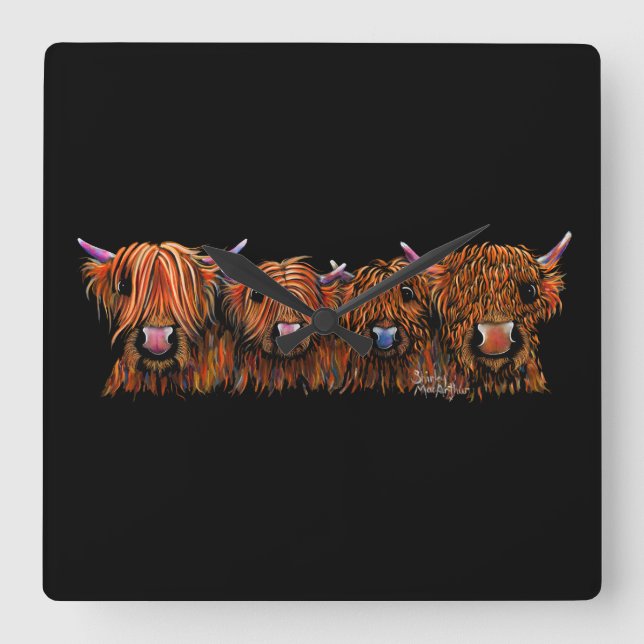 Reloj Cuadrado HiGHLaND CoW PRiNT SCoTTiSH ' THe GiNGeR NuTS ' (Anverso)