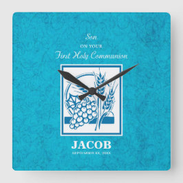 Reloj Cuadrado Hijo, Primera Comunión, Trigo, Uvas Azules