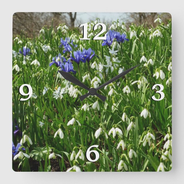 Reloj Cuadrado Hillside of Early Spring Flowers Landscape (Anverso)