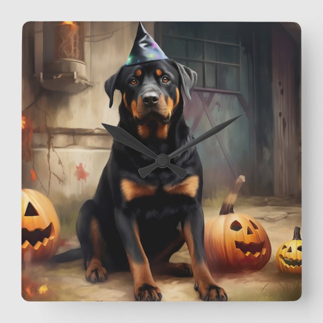 Reloj Cuadrado Hipótesis de halloween de Rottweiler (Anverso)