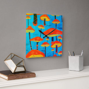 Reloj Cuadrado Hippie Dreamy Retro Vibe Encantador de champiñones