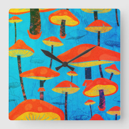 Reloj Cuadrado Hippie Dreamy Retro Vibe Encantador de champiñones