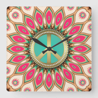 Reloj Cuadrado Hippy Groovy Love & Peace Sunflower Wall Flower