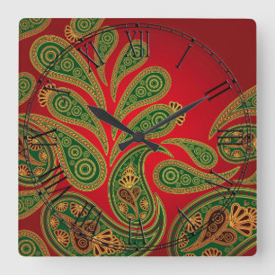 Reloj Cuadrado Hippy retro elegante Paisley de Boho