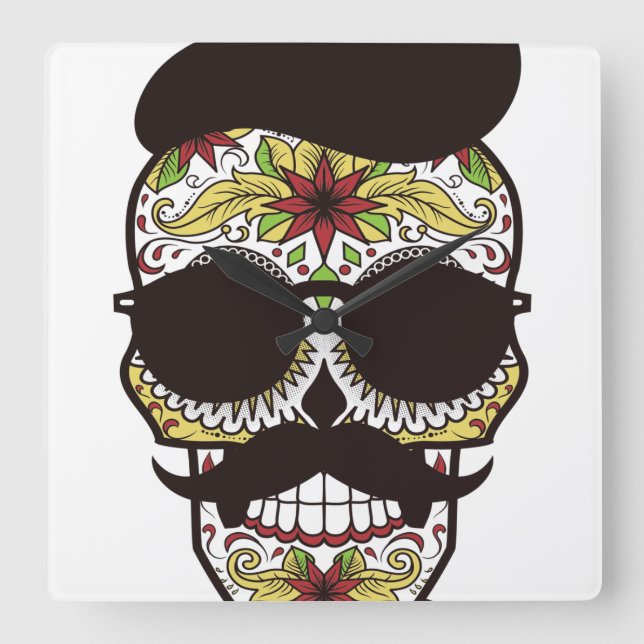 Reloj Cuadrado Hipster Day of the Dead Skull (Anverso)