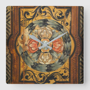 Reloj Cuadrado hist gótico viejo de la pintura del vintage de