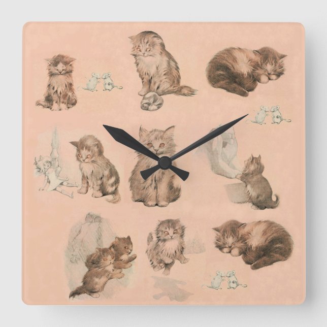 RELOJ CUADRADO HISTORIAS DE GATO DE KITTY DIVERTIDO EN ROSA (Anverso)