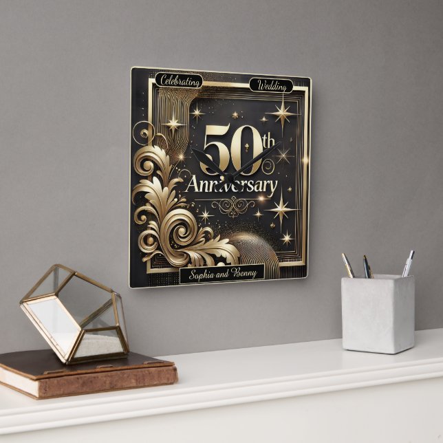 Reloj Cuadrado Hito dorado: tributo al 50 aniversario (Oficina)