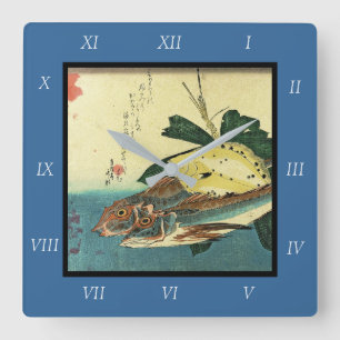 Reloj Cuadrado Hobo y Karei - Impresión de pescado japonés de Hir