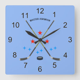 Reloj Cuadrado Hockey Crossed Sticks and Puck