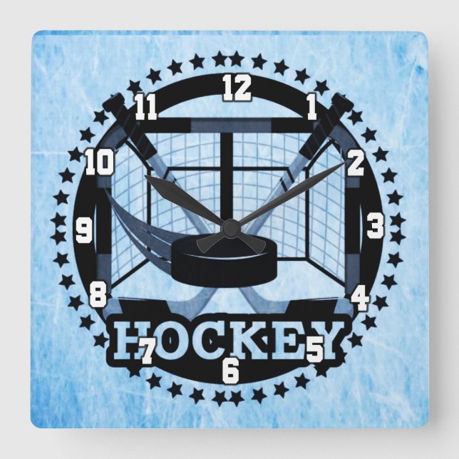 Reloj Cuadrado Hockey sobre hielo azul (Anverso)