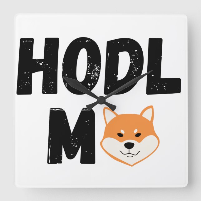 Reloj Cuadrado Hodl Me Shiba Inu Crypto Square Wall Clock (Anverso)