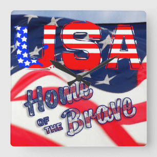 Reloj Cuadrado Hogar de Estados Unidos de la bandera valiente