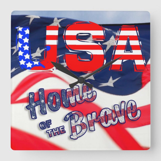 Reloj Cuadrado Hogar de Estados Unidos de la bandera valiente (Anverso)