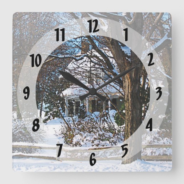 Reloj Cuadrado Hogar después de la tormenta de nieve (Anverso)