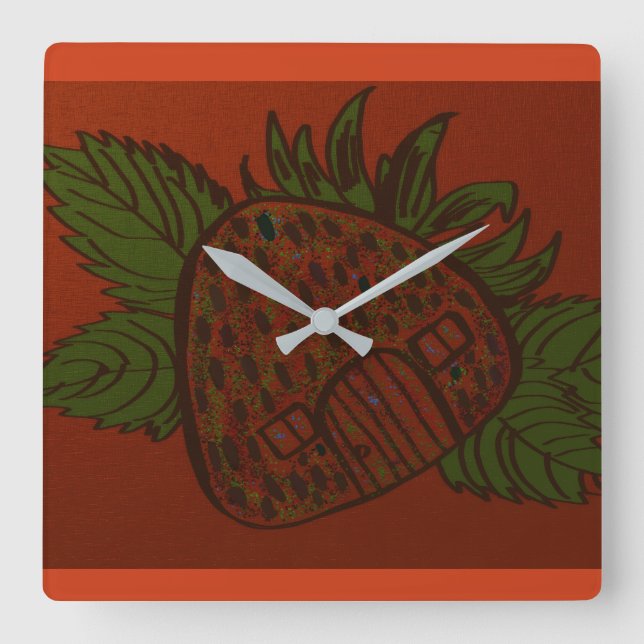 Reloj Cuadrado Hogar Dulce Hogar de Fresa  (Anverso)