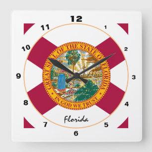 Reloj Cuadrado Hogar moderno de Florida, diseño de bandera de Flo