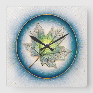RELOJ CUADRADO HOJA DE ARCE