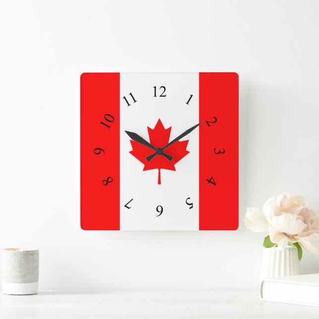 Reloj Cuadrado Hoja de Arce Roja y Blanca Canadiense Canadá (Hogar)