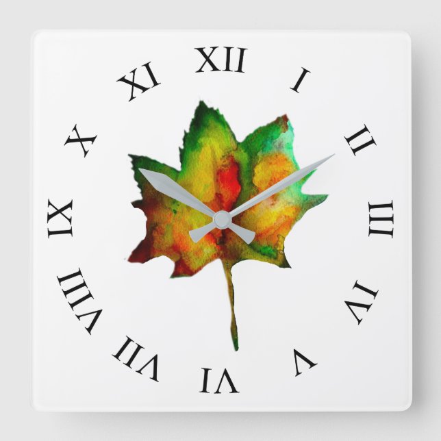 Reloj Cuadrado Hoja de otoño (Anverso)