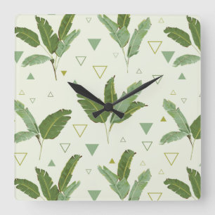 Reloj Cuadrado Hoja de plátano con triángulos