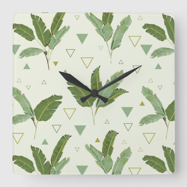 Reloj Cuadrado Hoja de plátano con triángulos (Anverso)