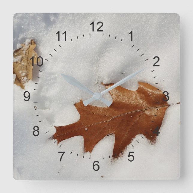 Reloj Cuadrado hoja de roble en la nieve (Anverso)