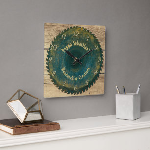 Reloj Cuadrado Hoja de sierra rústica de carpintería personaliz