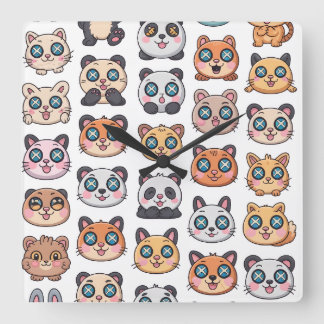 Reloj Cuadrado Hoja de Stickers de Animales Adorables Personajes
