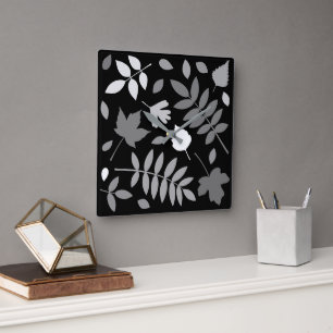 Reloj Cuadrado Hojas caídas Diseñar el negro blanco gris