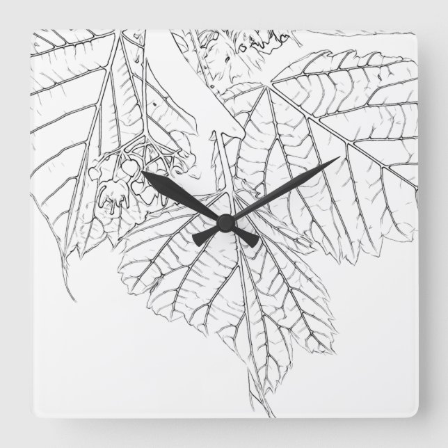 Reloj Cuadrado Hojas de Basswood (Anverso)