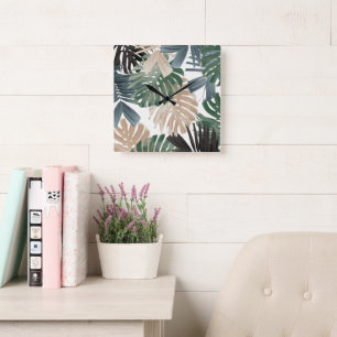 Reloj Cuadrado Hojas de jungla tropical Monstera 3