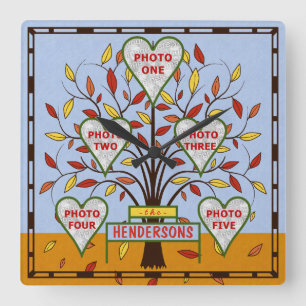 Reloj Cuadrado Hojas de otoño del collage de fotos del