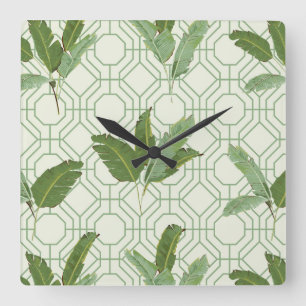 Reloj Cuadrado Hojas de palma tropicales