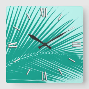 Reloj Cuadrado Hojas de palma - Turquesa y agua