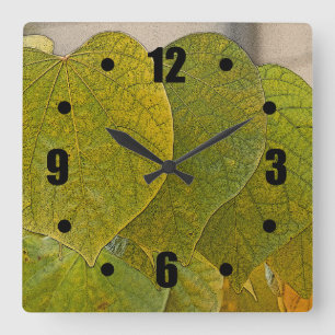 RELOJ CUADRADO HOJAS EN FORMA DE CORAZÓN CUADRADAS DE /GREEN DEL