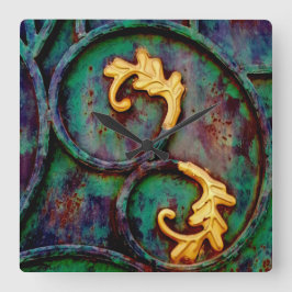 Reloj Cuadrado Hojas metalizado