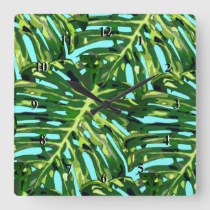 Reloj Cuadrado Hojas tropicales de Monstera - Exóticas