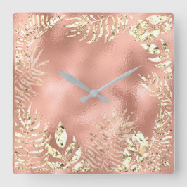 Reloj Cuadrado Hojas tropicales Rubor metalizado floral del oro