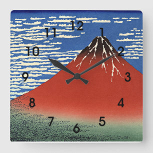 Reloj Cuadrado Hokusai - Fuji, montañas con tiempo despejado,