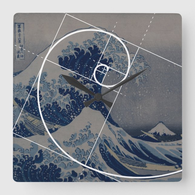 Reloj Cuadrado Hokusai se reúne con Fibonacci, proporción dorada (Anverso)