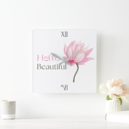 Reloj Cuadrado Hola hermosa flor de loto