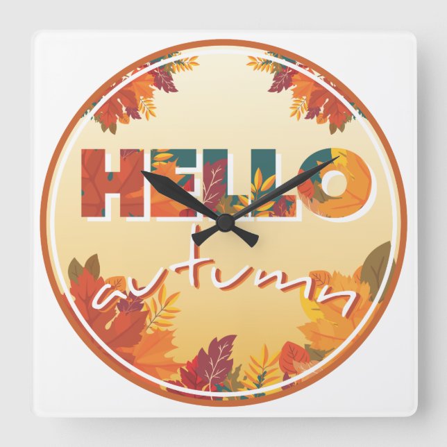 Reloj Cuadrado Hola otoño (Anverso)