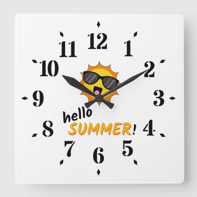Reloj Cuadrado Hola Sol de verano con gafas de sol (Anverso)
