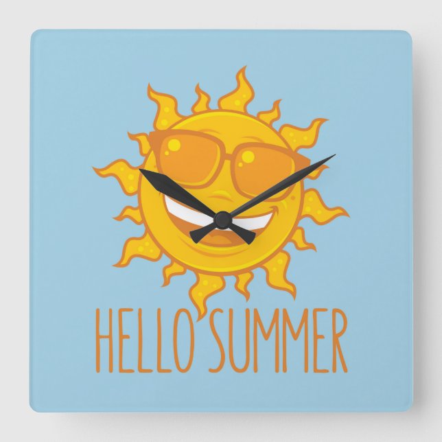 Reloj Cuadrado Hola Sol de verano con gafas de sol (Anverso)